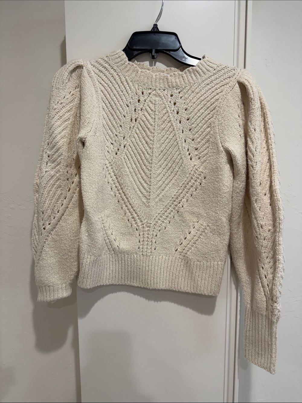 Anthropologie Cream Pointelle Pullover Sweater